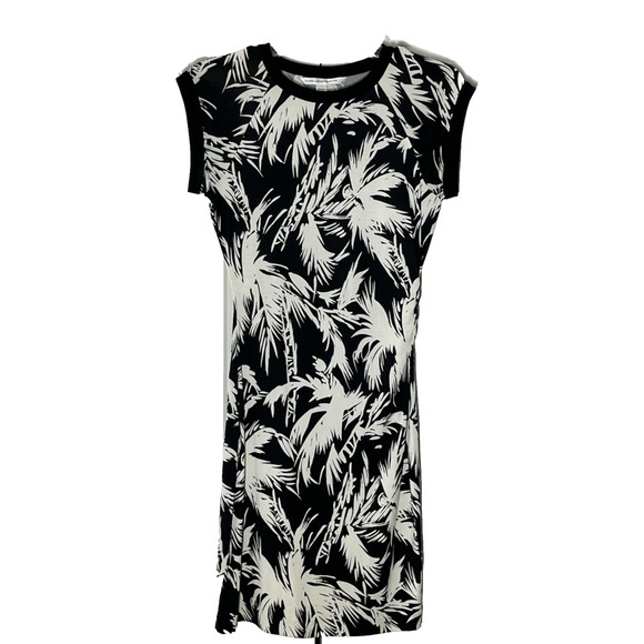 Diane Von Furstenberg Silk Knit Sheath Dress 6 Black White Palms - Runs SMALL - Picture 1 of 14